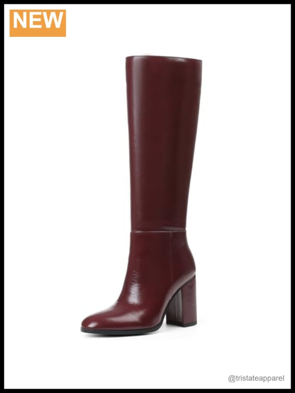 Wide Calf Knee High Boots Chunky Heel Round Toe PU Leather Side Zip